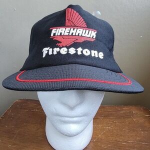 Vintage Rare‎ Firehawk Firestone Trucker Hat Cap Black Red All Foam Made in USA